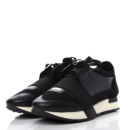 Balenciaga Mesh Calfskin Neoprene Suede Womens Race Runner Sneakers 37 Black 3 of 9
