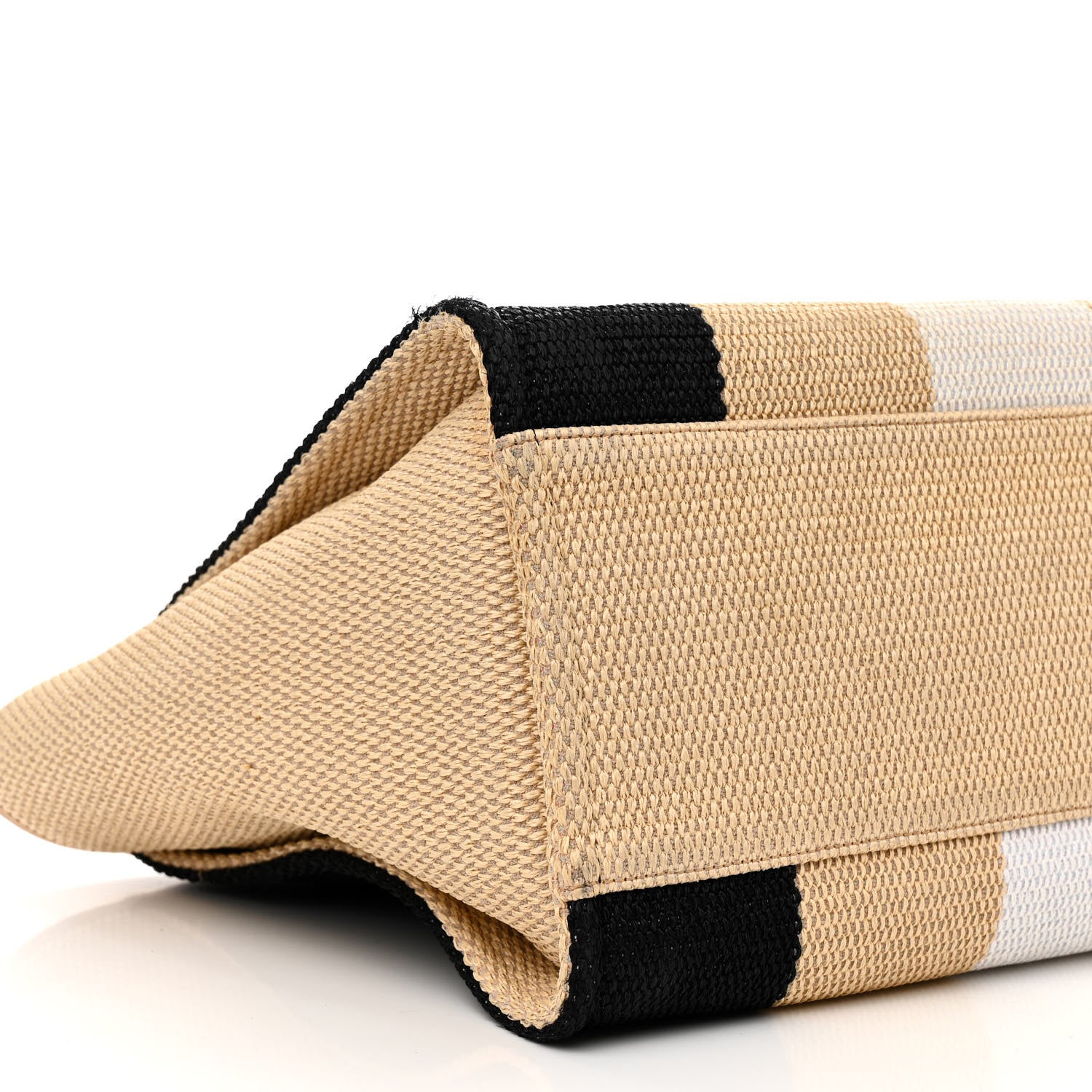 Chanel Straw Raffia Calfskin Striped Medium Deauville Tote Black Beige Ivory 9 of 10