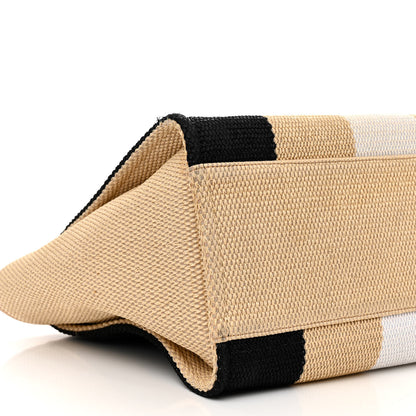 Chanel Straw Raffia Calfskin Striped Medium Deauville Tote Black Beige Ivory 9 of 10