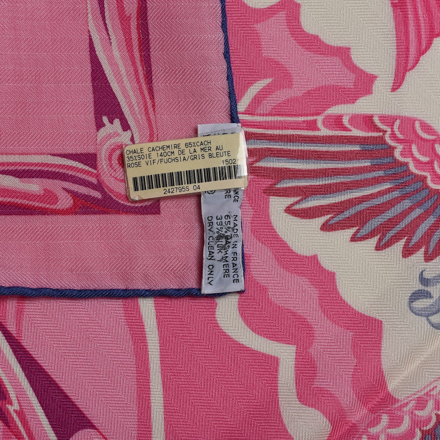 Cashmere Silk De La Mer Au Ciel Shawl 140 Rose Vif Fuchsia Gris Bleuete