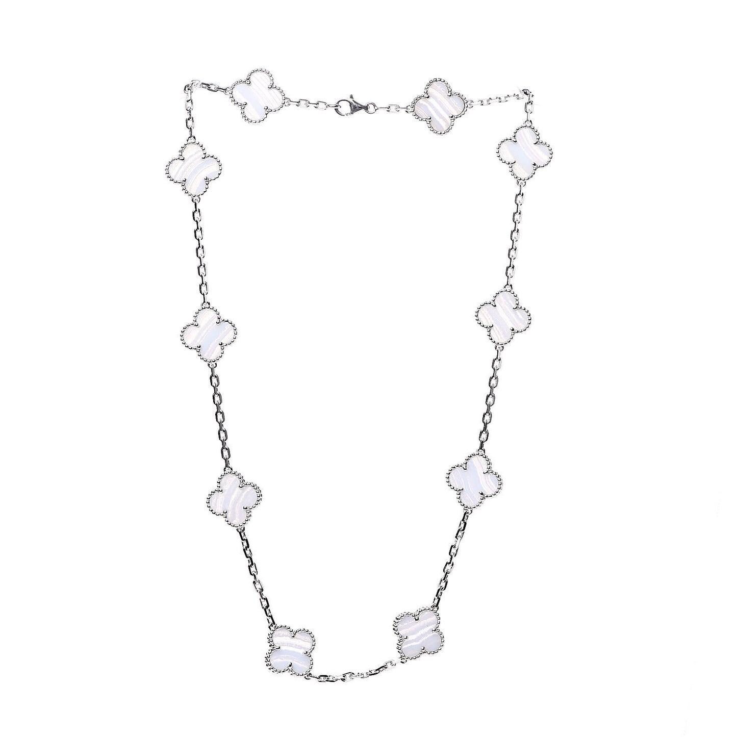 18K White Gold Chalcedony 10 Motifs Vintage Alhambra Necklace