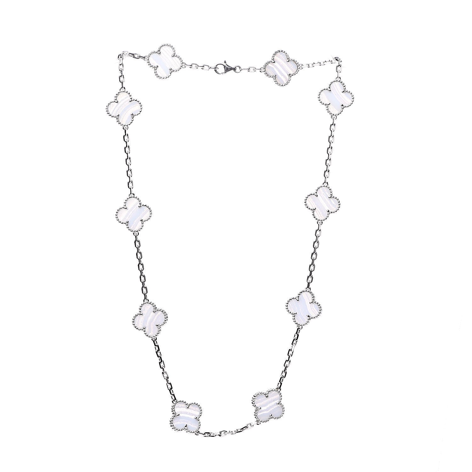 Van Cleef & Arpels 18K White Gold Chalcedony 10 Motifs Vintage Alhambra Necklace 3 of 8