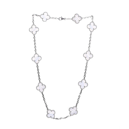 Van Cleef & Arpels 18K White Gold Chalcedony 10 Motifs Vintage Alhambra Necklace 3 of 8