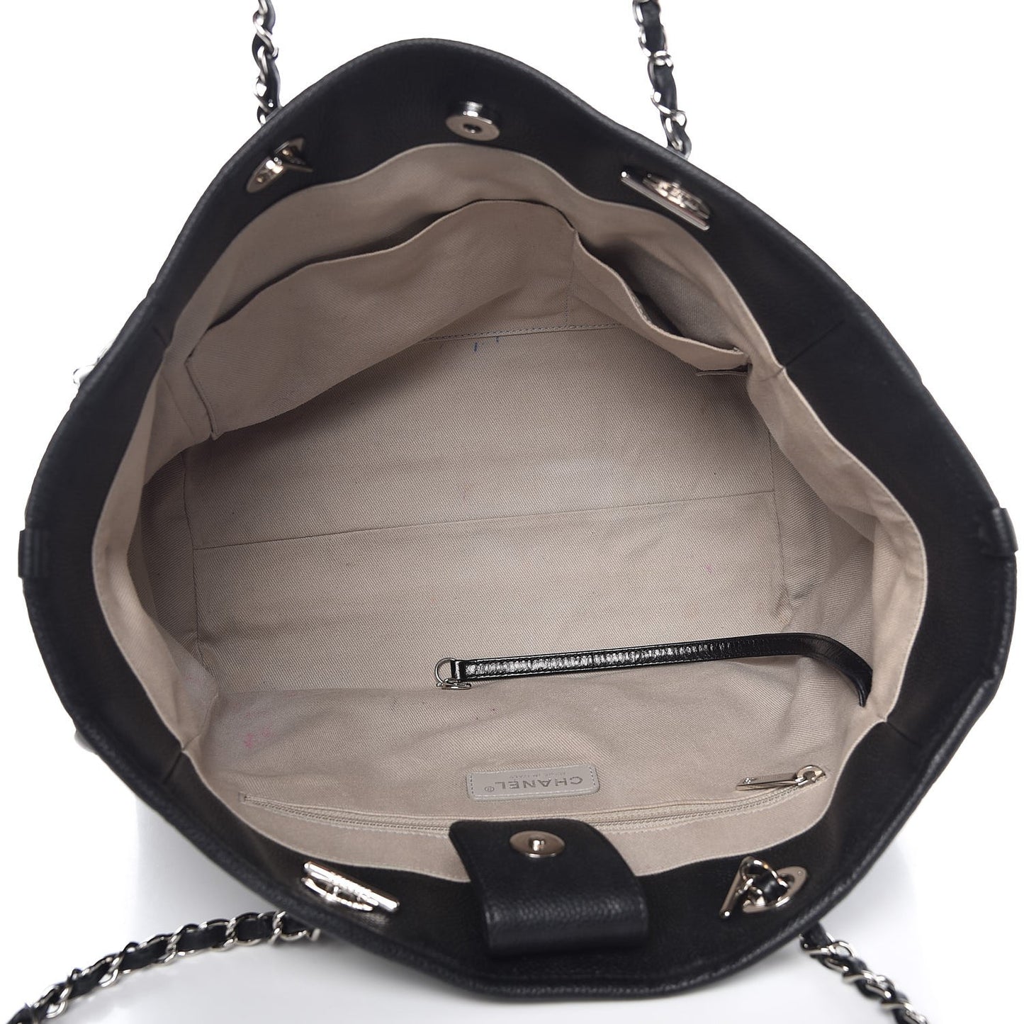 Glazed Calfskin Small Deauville Tote Black