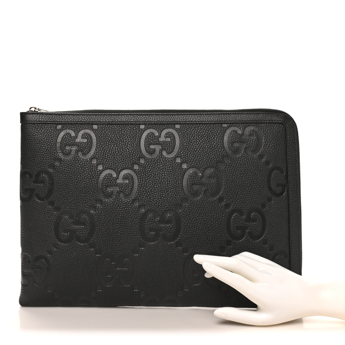 Piuma Calfskin Jumbo GG Embossed Document Case Black