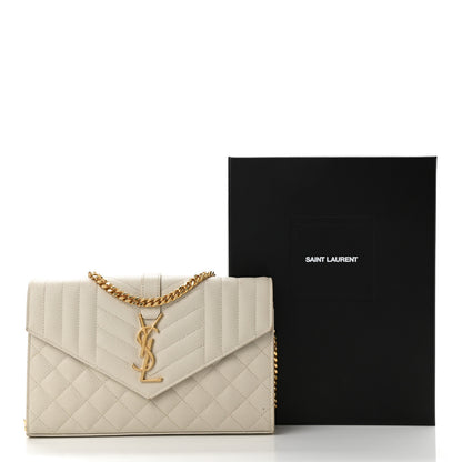 Saint Laurent Grain De Poudre Mixed Matelasse Triquilt Monogram Chain Wallet Blanc Vintage 9 of 9