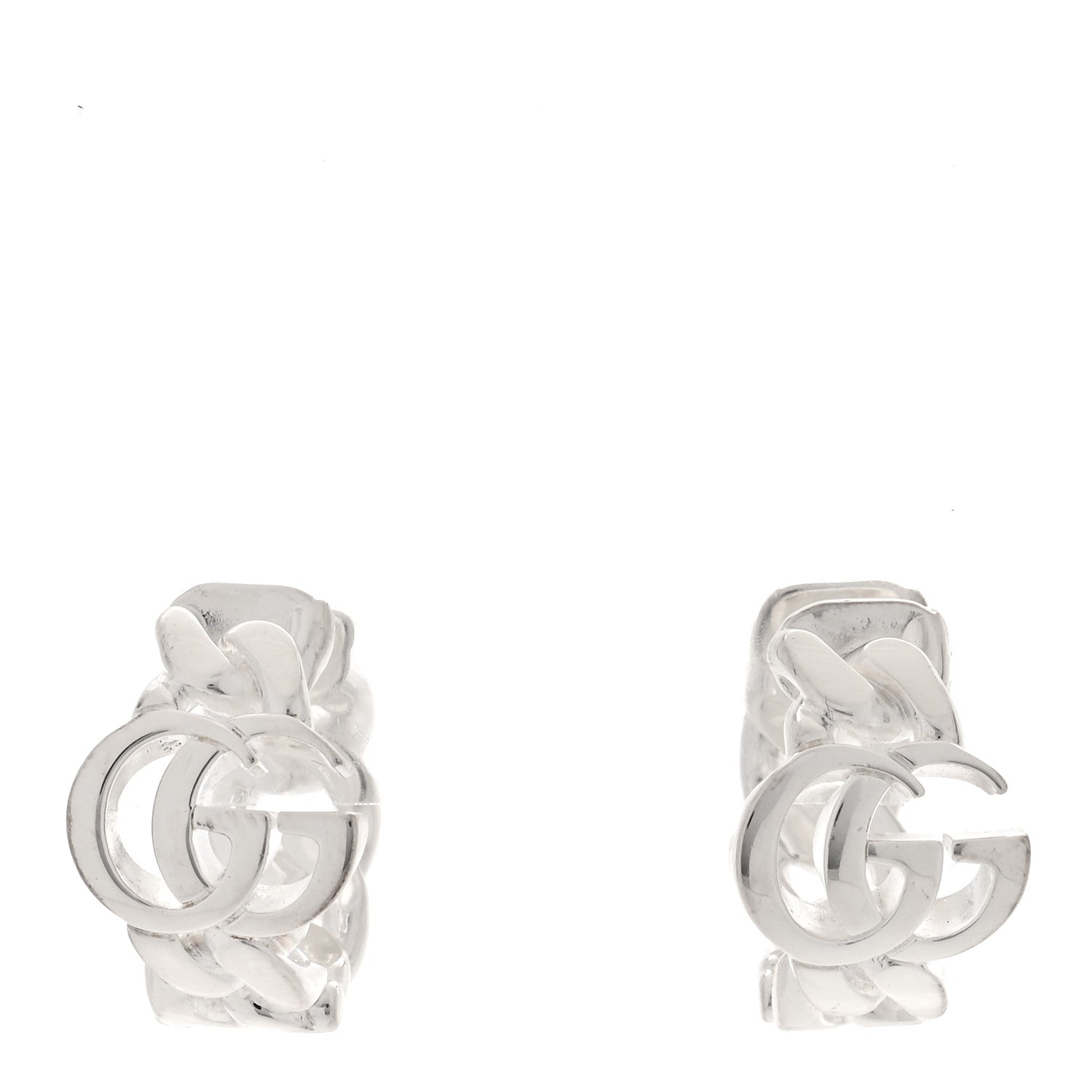 Gucci Sterling Silver GG Chain Hoop Earrings 1 of 5