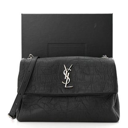Saint Laurent Calfskin Crocodile Embossed Medium West Hollywood Monogram Fold-Over Grey 11 of 11