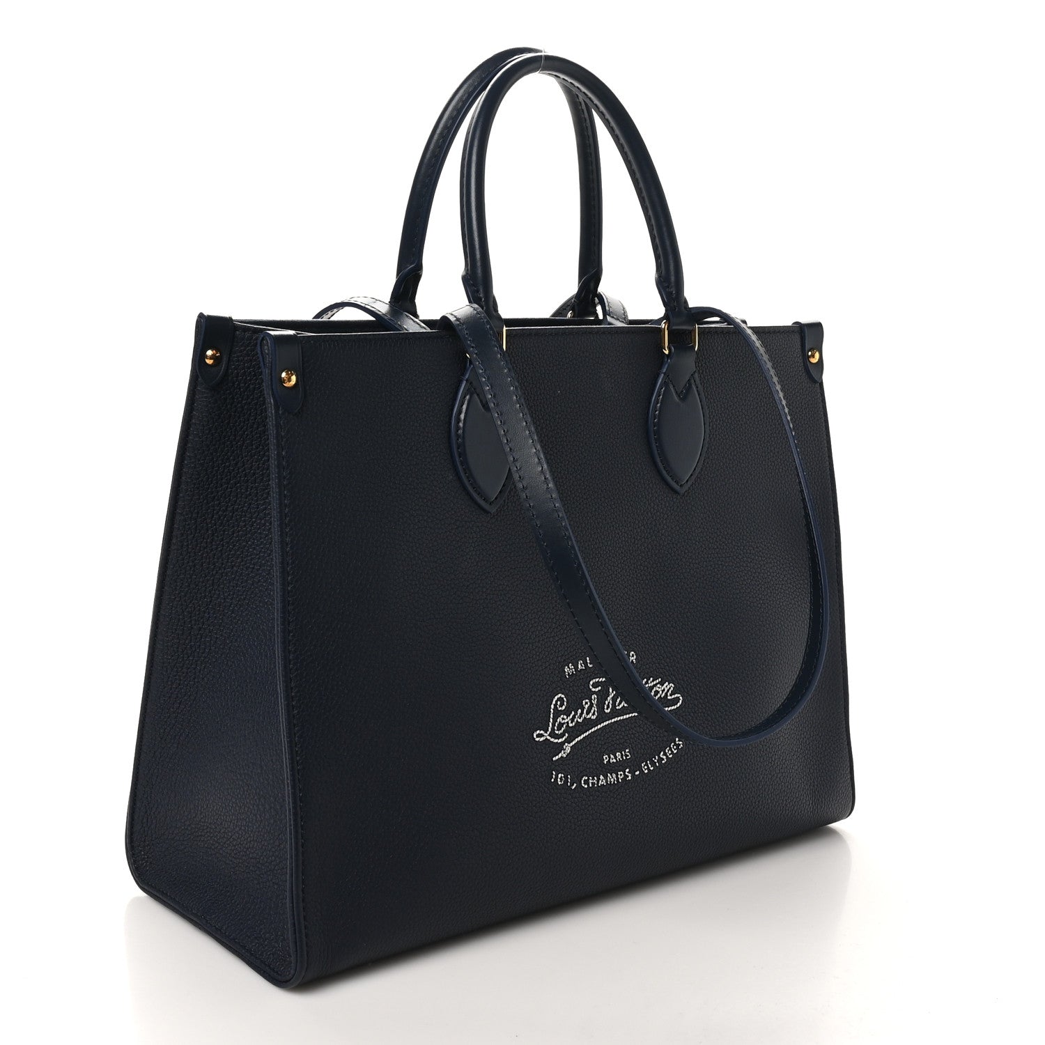 Louis Vuitton Grained Calfskin Nautical Onthego MM Navy Blue 3 of 9