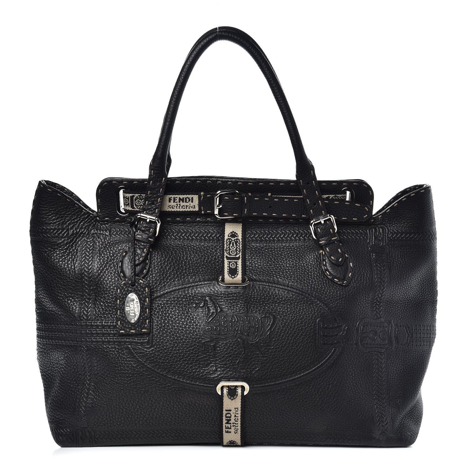 Fendi Calfskin Romano Selleria Large Villa Borghese Tote Black 1 of 10