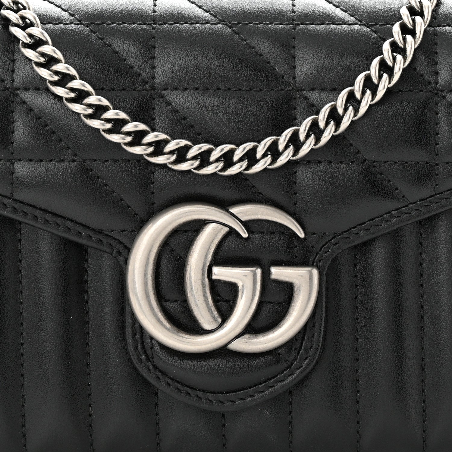 Gucci Calfskin Matelasse Aria GG Marmont Chain Wallet Black 9 of 12