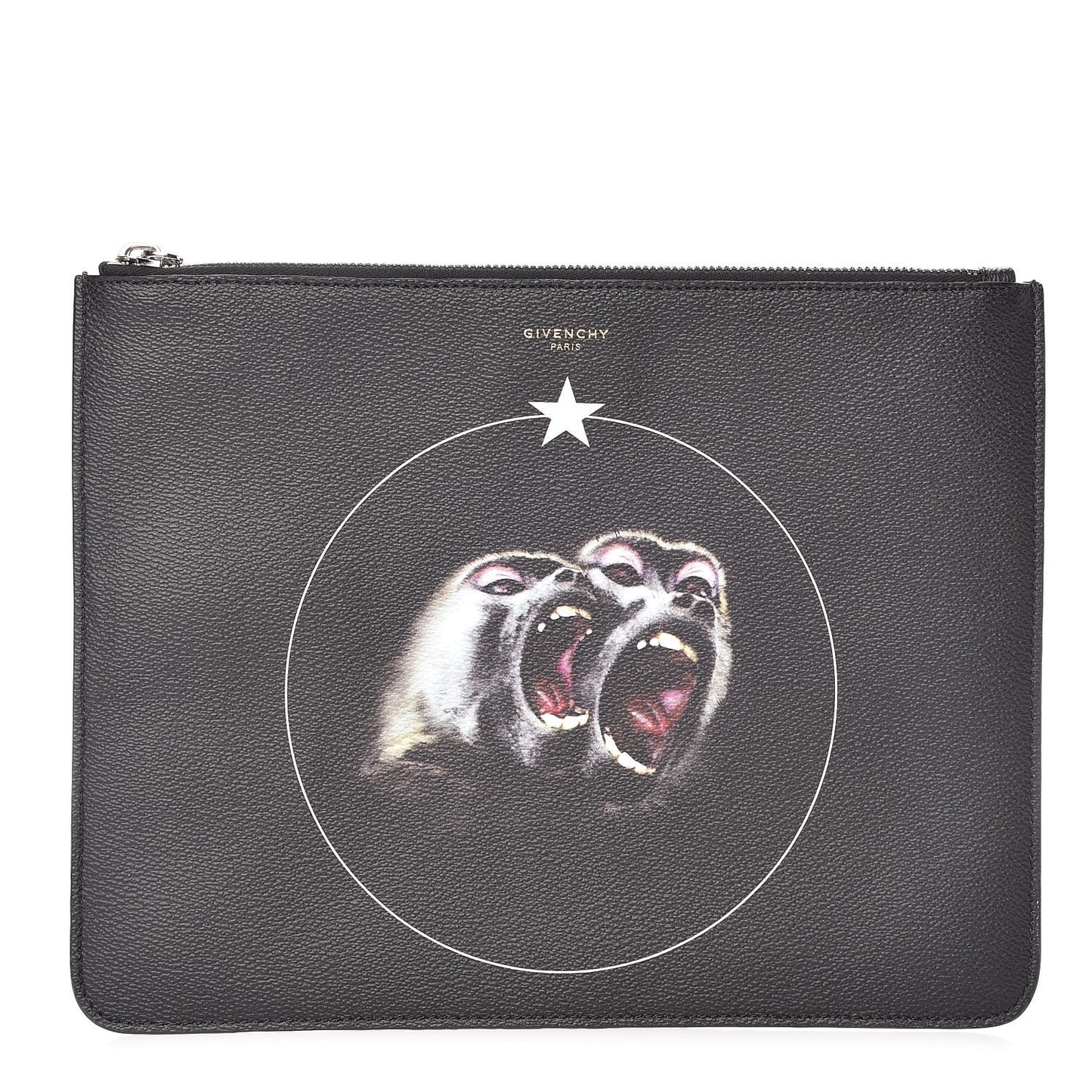 Coated Canvas Monkey Brother Print Large Zip Pouch Black