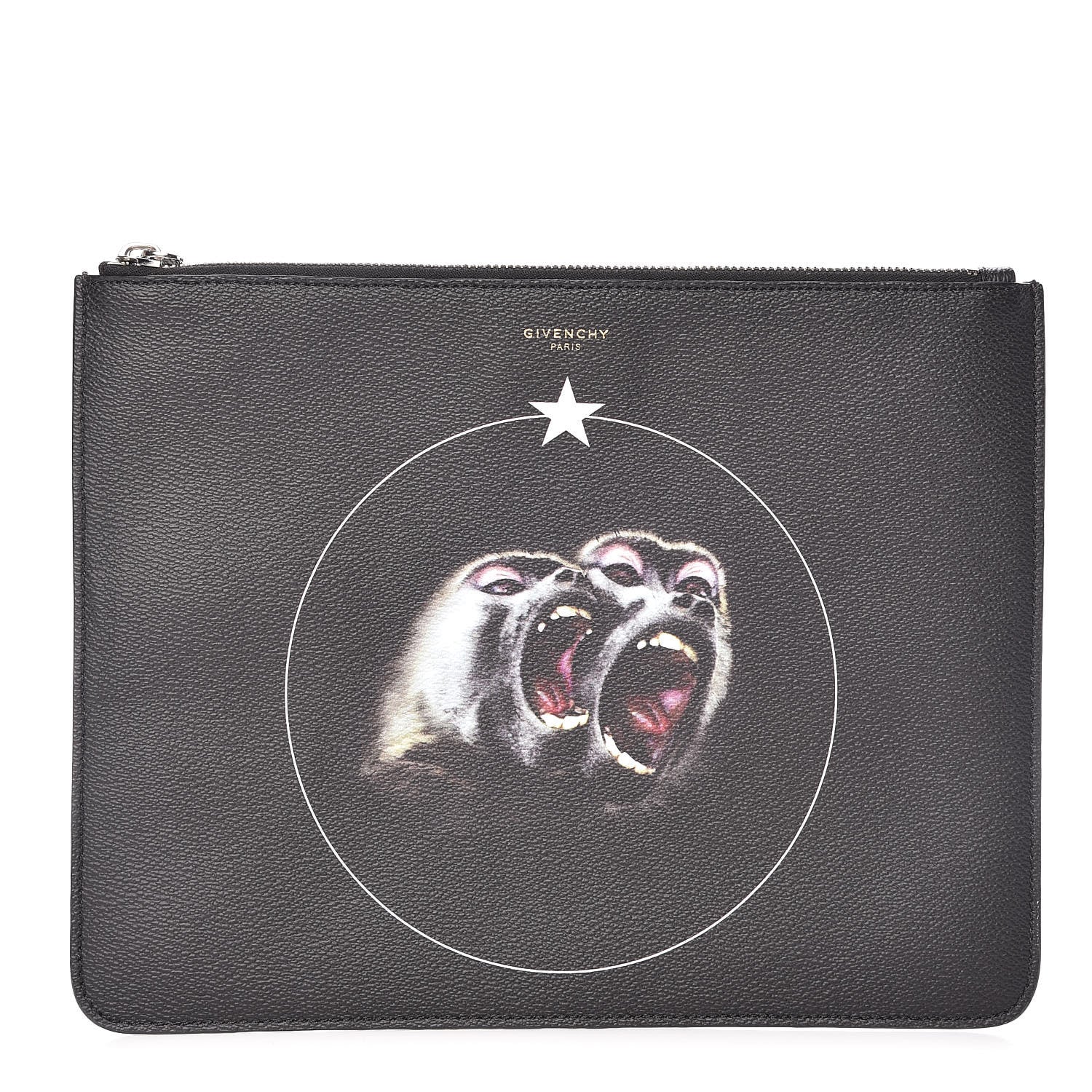 Givenchy Coated Canvas Monkey Brother Print Large Zip Pouch Black 1 of 8