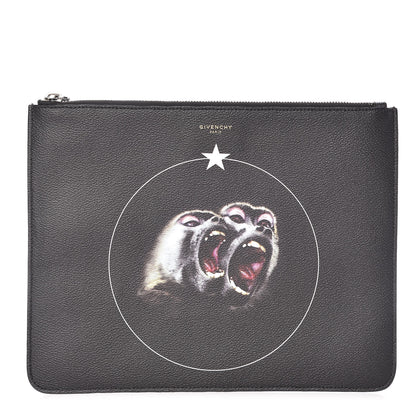 Givenchy Coated Canvas Monkey Brother Print Large Zip Pouch Black 1 of 8