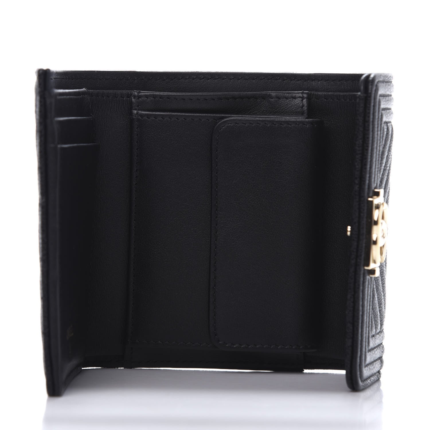 Chanel Caviar Chevron Quilted Boy Compact Wallet Black 5 of 9