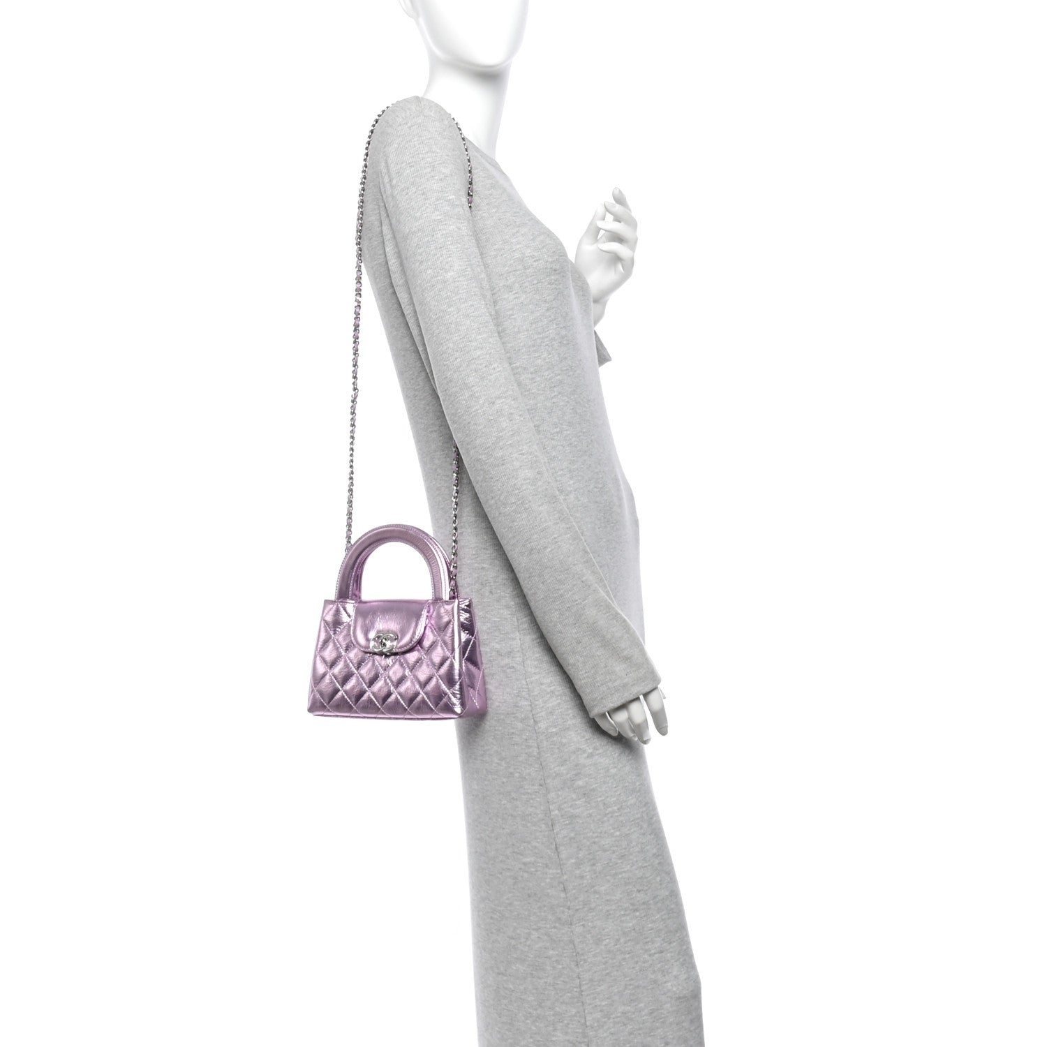Chanel Metallic Aged Calfskin Quilted Nano Kelly Shopper Pink 2 of 11