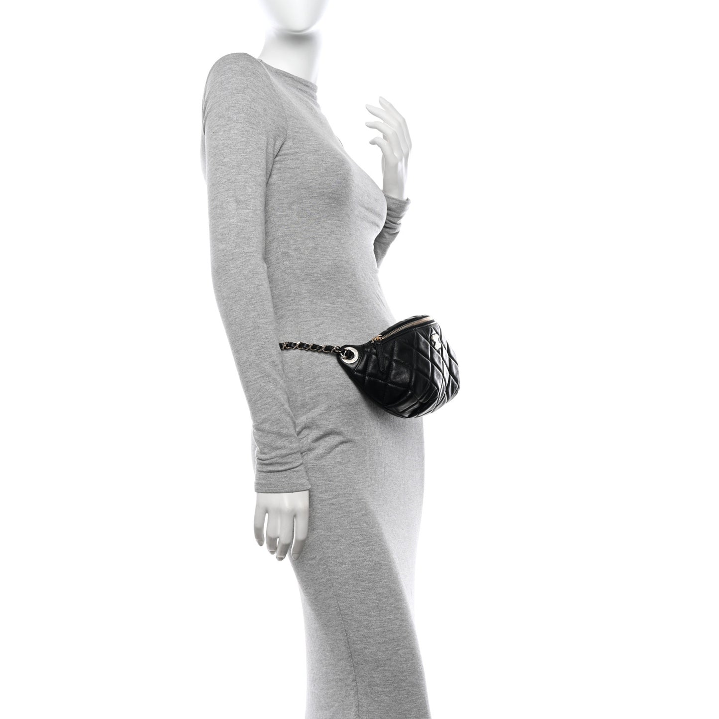 Lambskin Quilted Waist Bag Fanny Pack Black