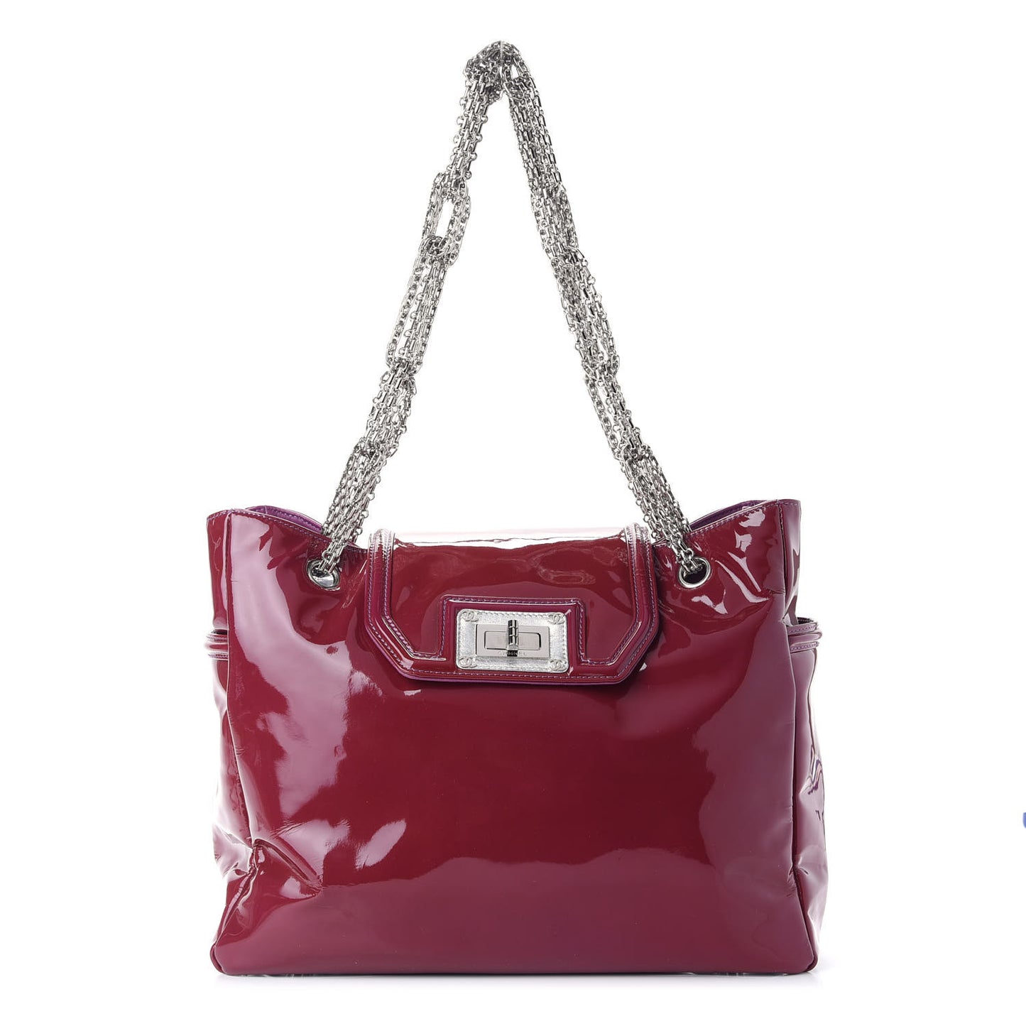 Patent Mademoiselle Lock Large Shopper Tote Purple