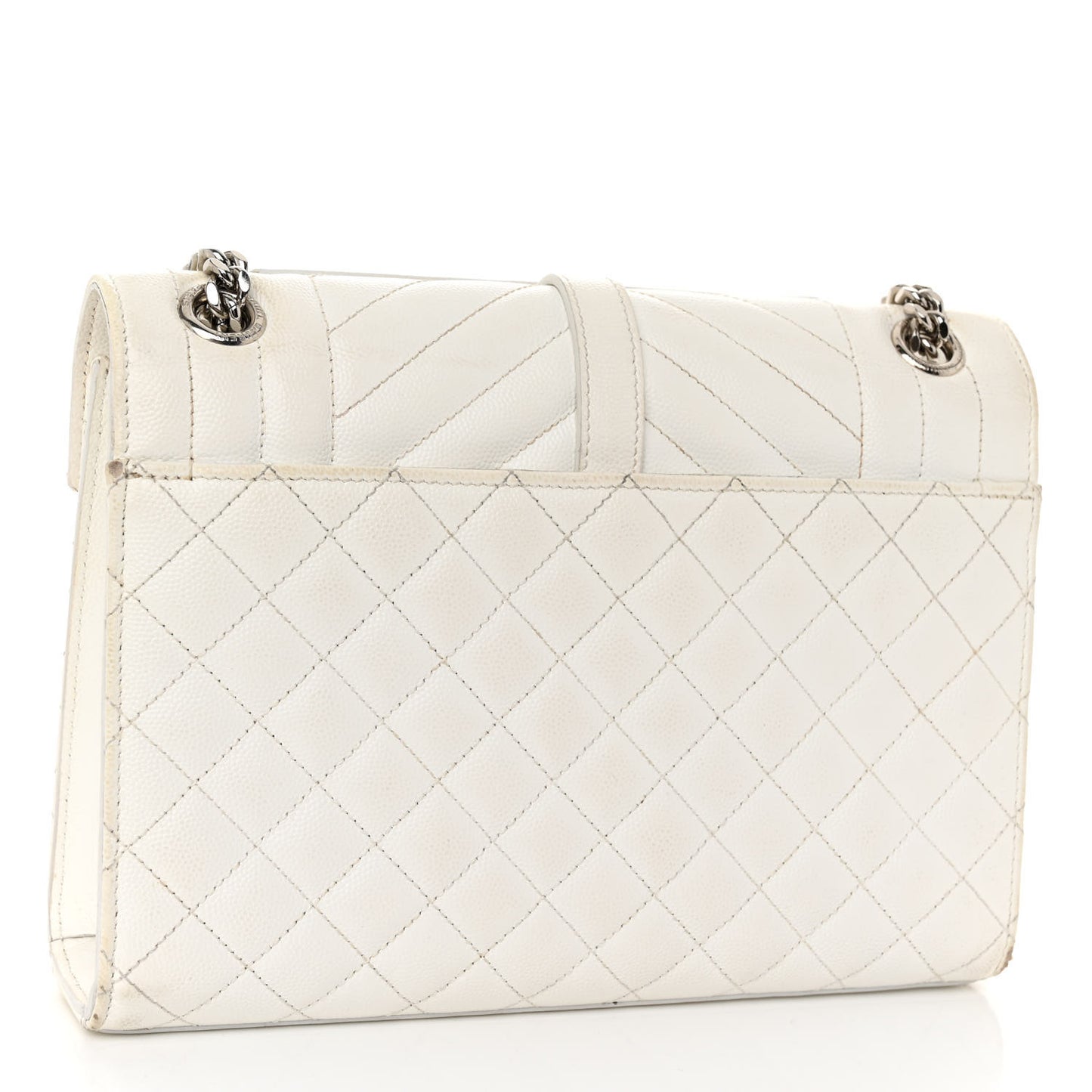 Grain De Poudre Textured Mixed Matelasse Medium Triquilt Monogram Satchel Blanc Vintage