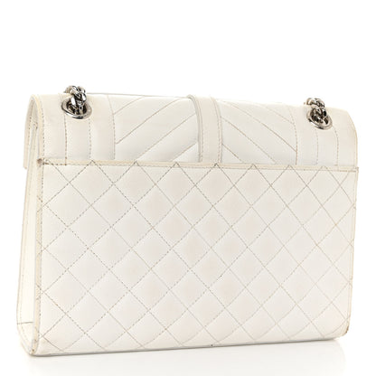 Saint Laurent Grain De Poudre Textured Mixed Matelasse Medium Triquilt Monogram Satchel Blanc Vintage 14 of 14