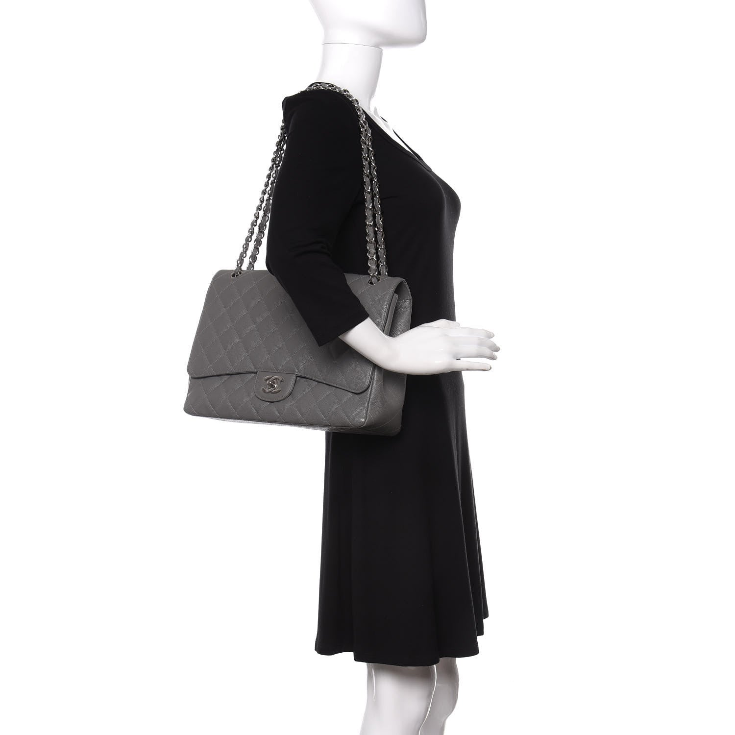 Chanel Caviar Quilted Maxi Single Flap Grey 2 of 11