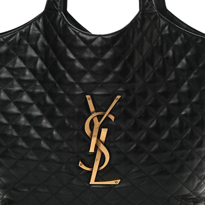 Saint Laurent Lambskin Quilted Maxi Icare Shopping Tote Black 9 of 12