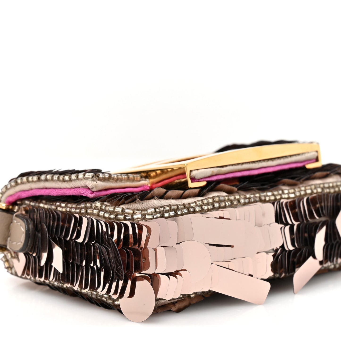 Sequin Paillettes Shiny Nappa Sex and the City Nano Maxi Buckle Baguette Charm Tortora