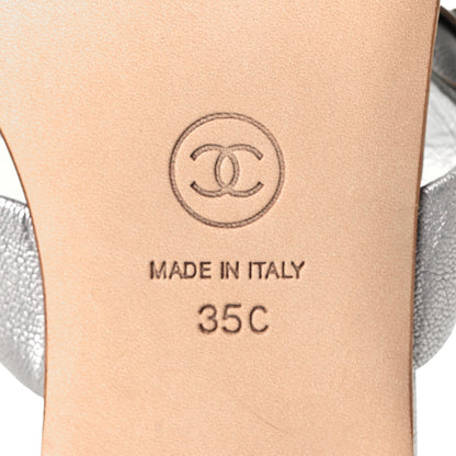 Chanel Metallic Lambskin Camellia Slide Sandals 35 Silver 6 of 9