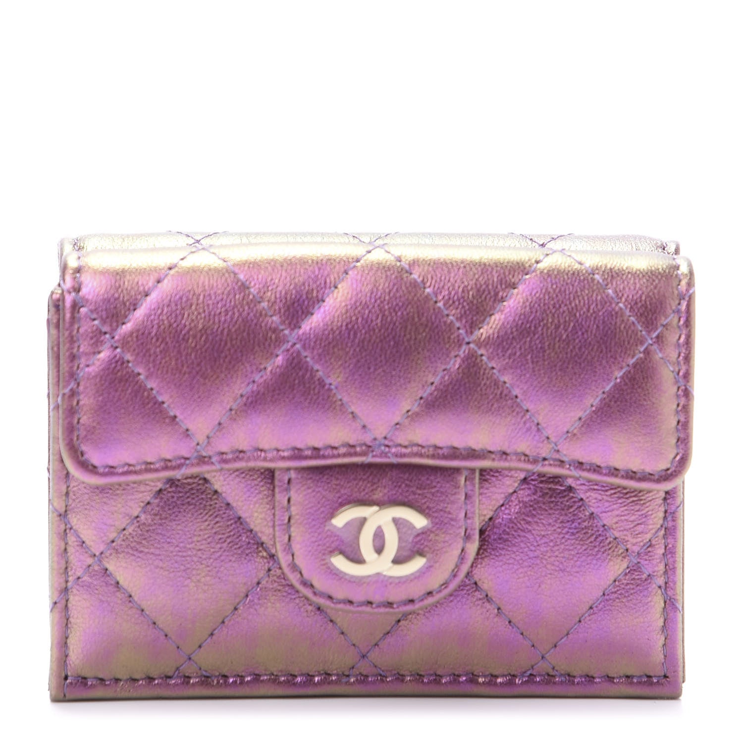 Chanel Iridescent Lambskin Small Quilted Flap Wallet Purple 1 of 9