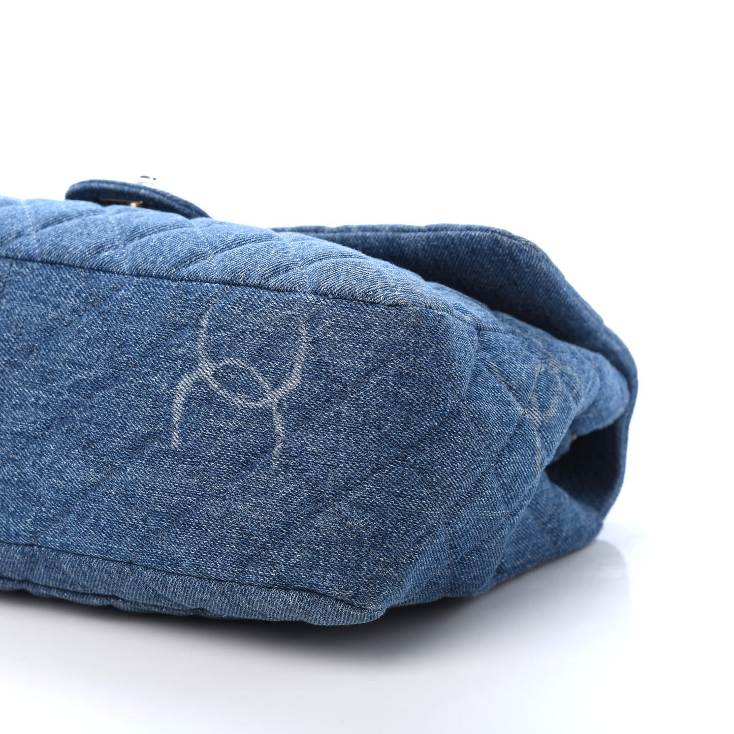 Denim Quilted CC Print Jumbo Single Flap Blue
