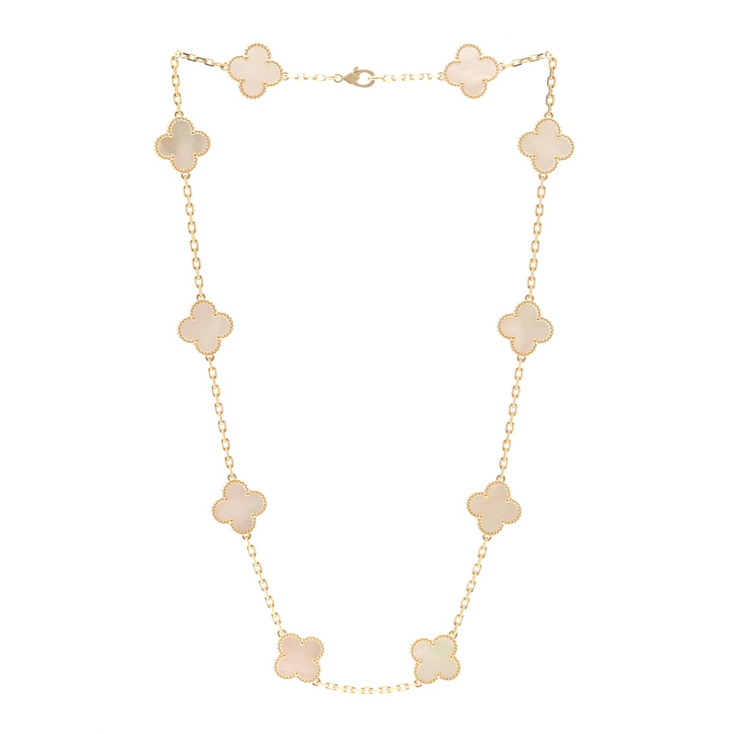 18K Yellow Gold Mother of Pearl 10 Motifs Vintage Alhambra Necklace