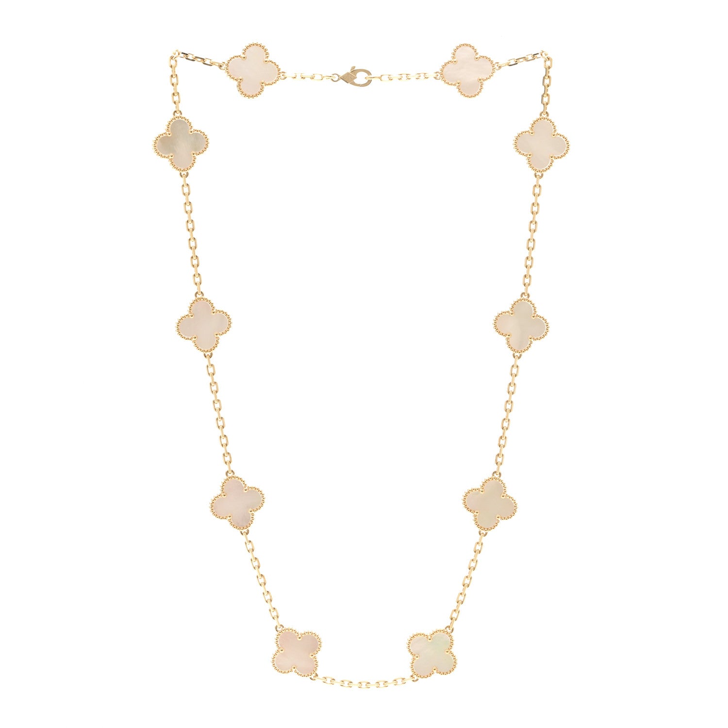 Van Cleef & Arpels 18K Yellow Gold Mother of Pearl 10 Motifs Vintage Alhambra Necklace 3 of 6