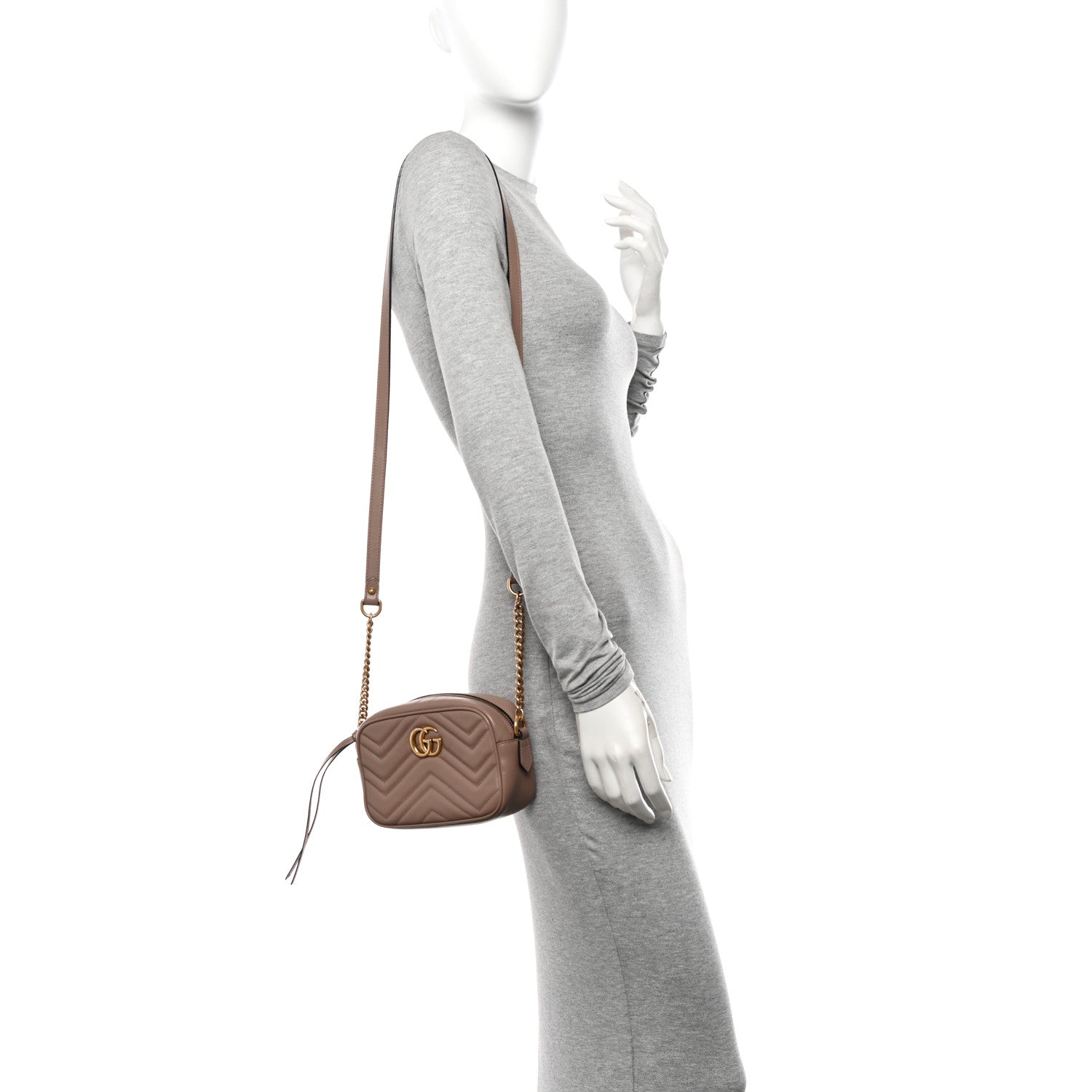 Gucci Calfskin Matelasse Mini GG Marmont Chain Shoulder Bag Porcelain Rose 2 of 17