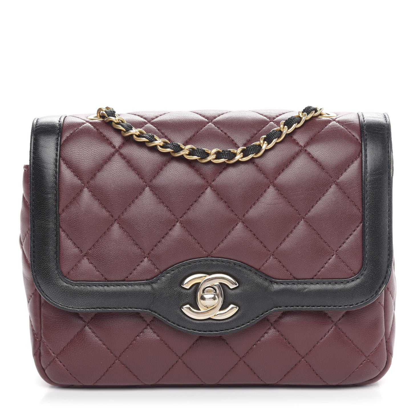 Lambskin Quilted Mini Two Tone Day Flap Burgundy