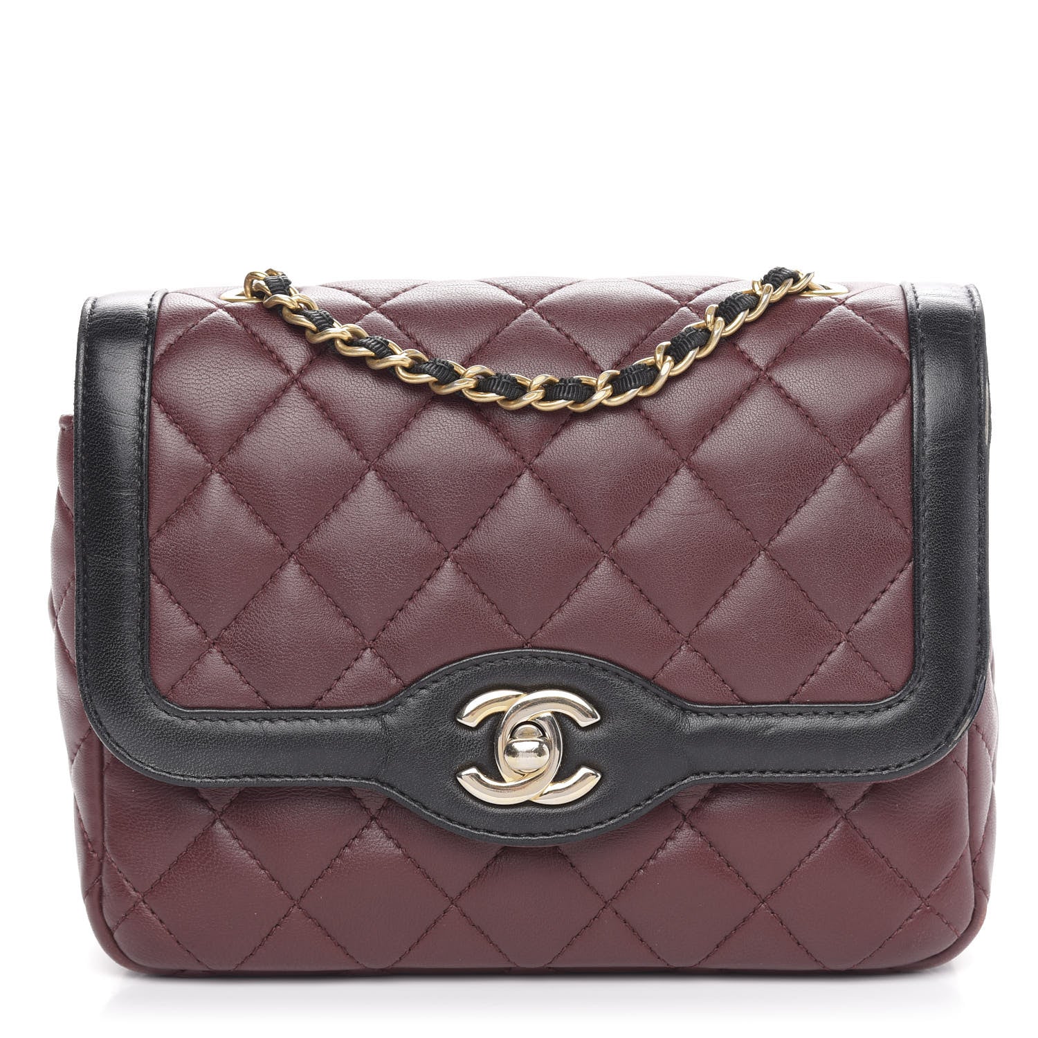 Chanel Lambskin Quilted Mini Two Tone Day Flap Burgundy 1 of 15