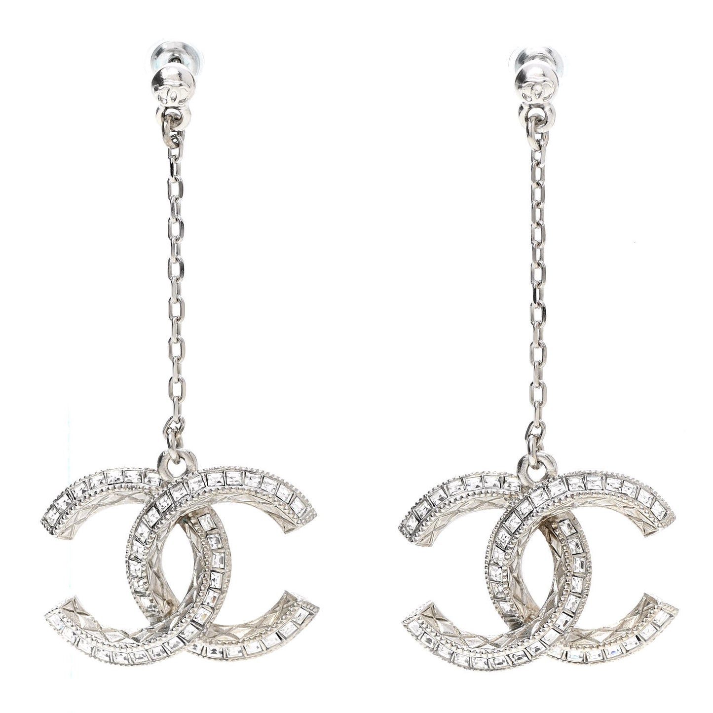 Baguette Crystal CC Dangle Earrings Silver
