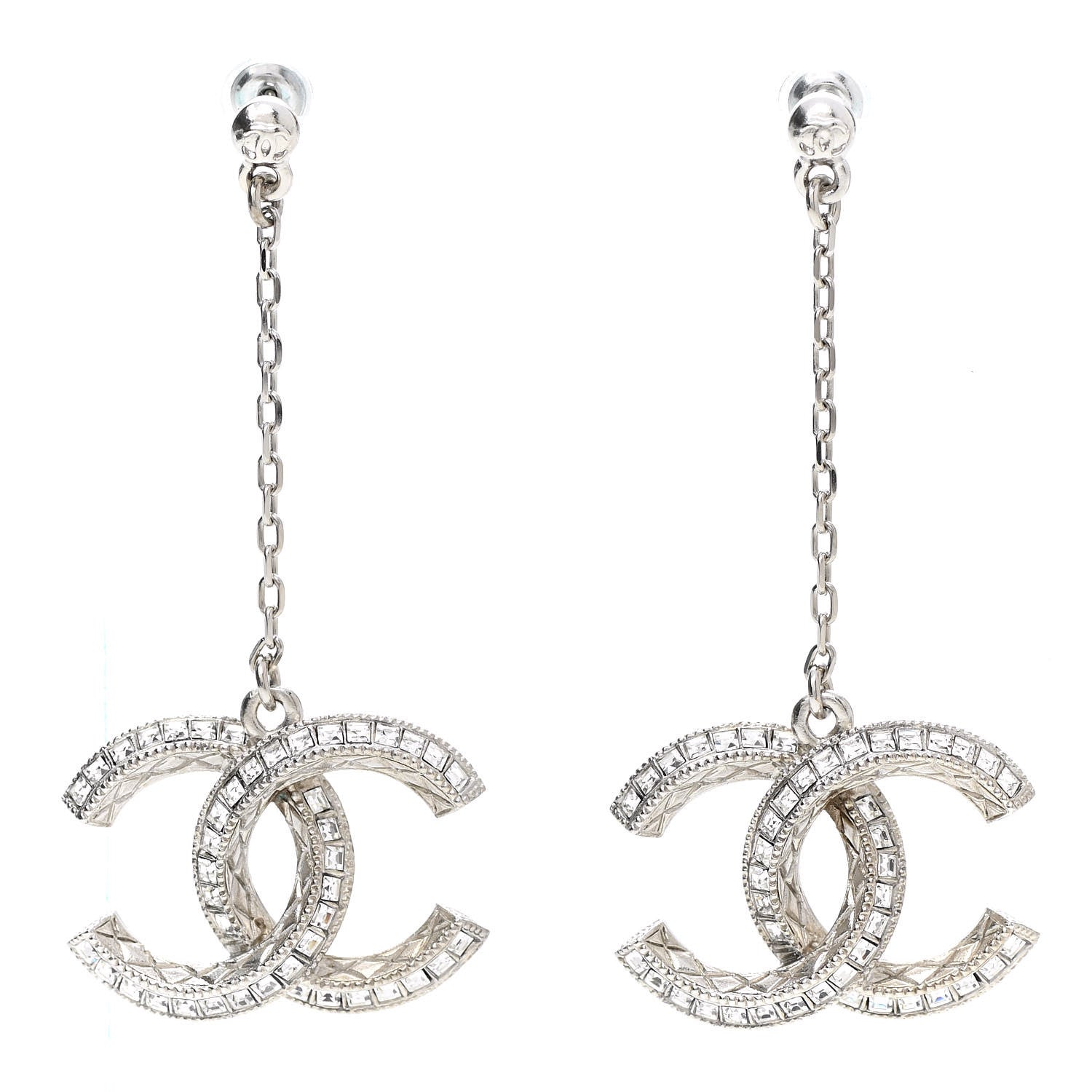 Chanel Baguette Crystal CC Dangle Earrings Silver 1 of 5