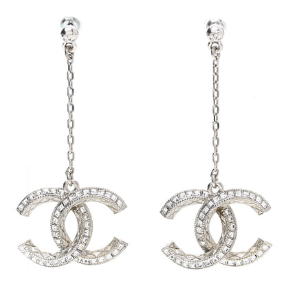Chanel Baguette Crystal CC Dangle Earrings Silver 1 of 5