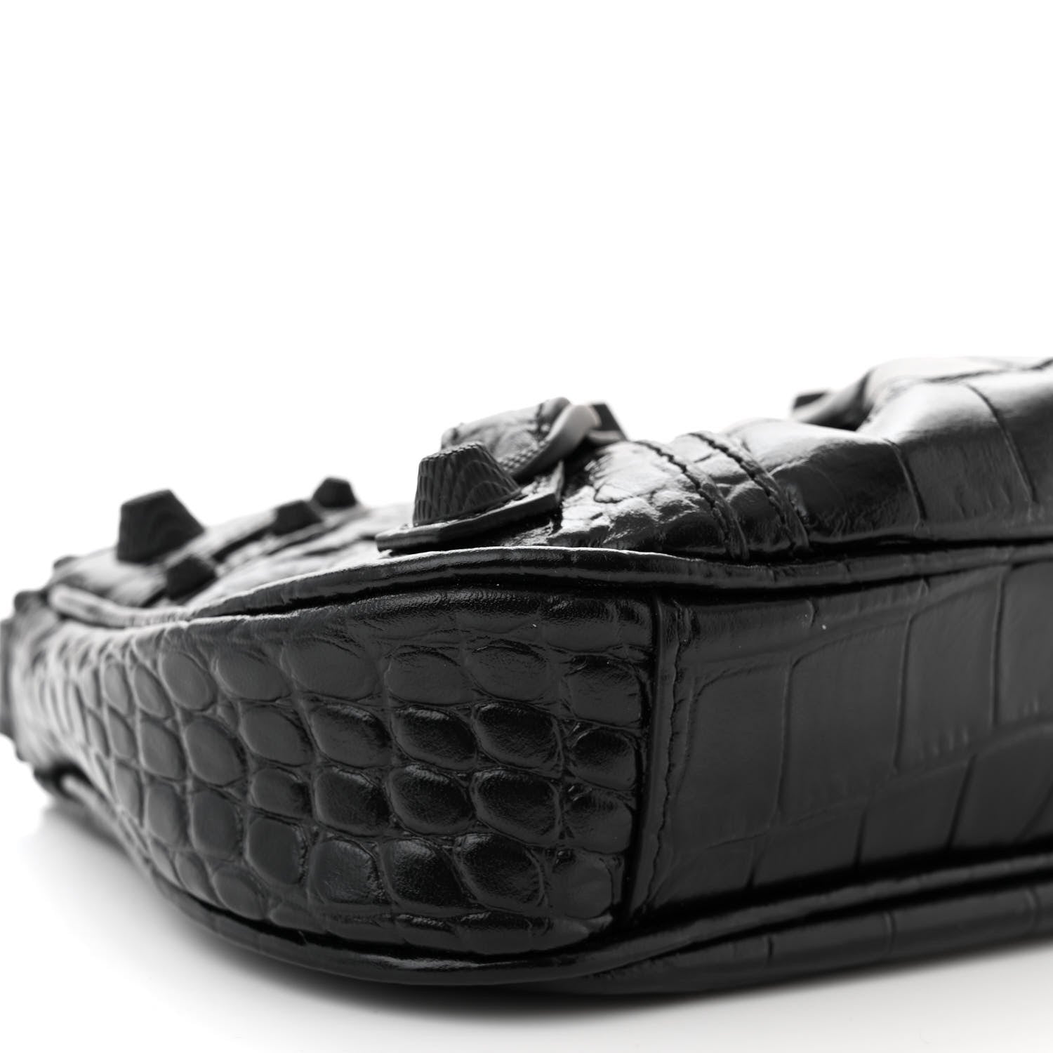 Balenciaga Extra Supple Calfskin Crystal Crocodile Embossed Le Cagole Mini Purse With Chain Black 10 of 12