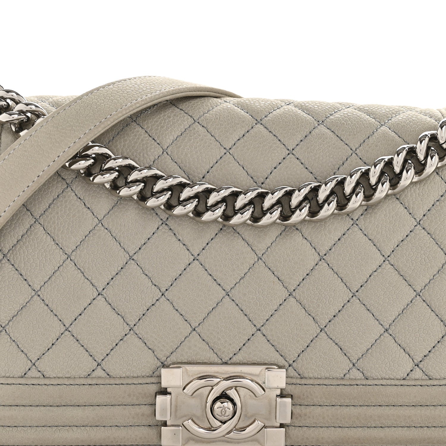Chanel Iridescent Caviar Quilted Medium Boy Flap Light Grey 8 of 14