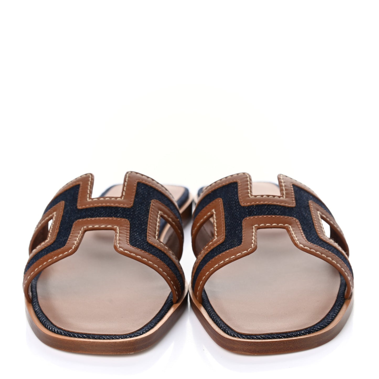 Calfskin Denim Oran Sandals 36 Bleu Brut Gold