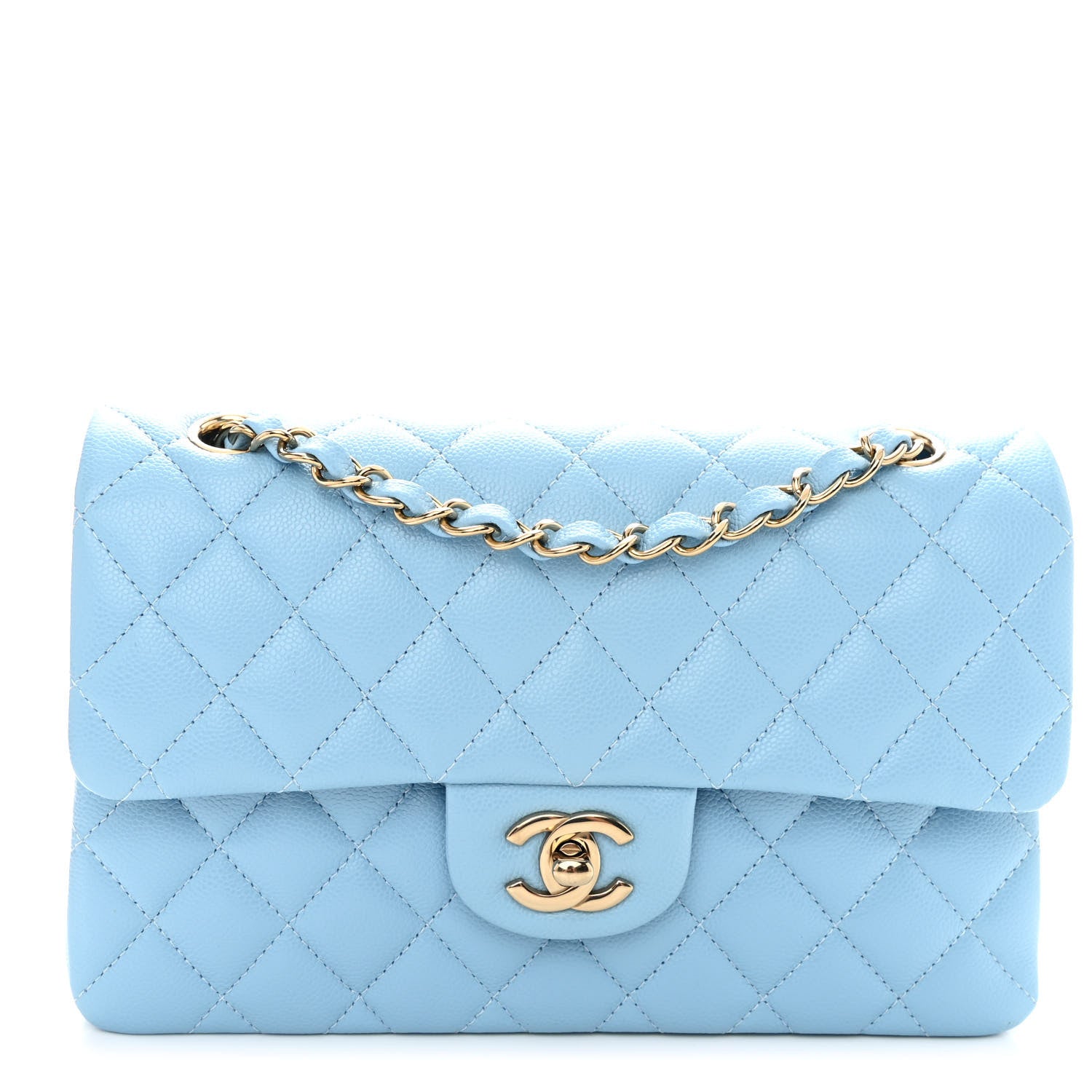 Chanel Caviar Quilted Small Double Flap Light Blue 1 of 10