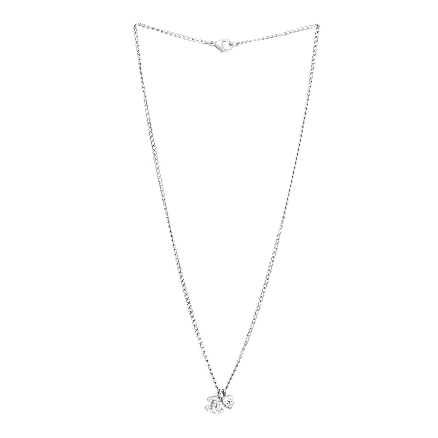 Crystal Mini Heart CC Necklace Silver