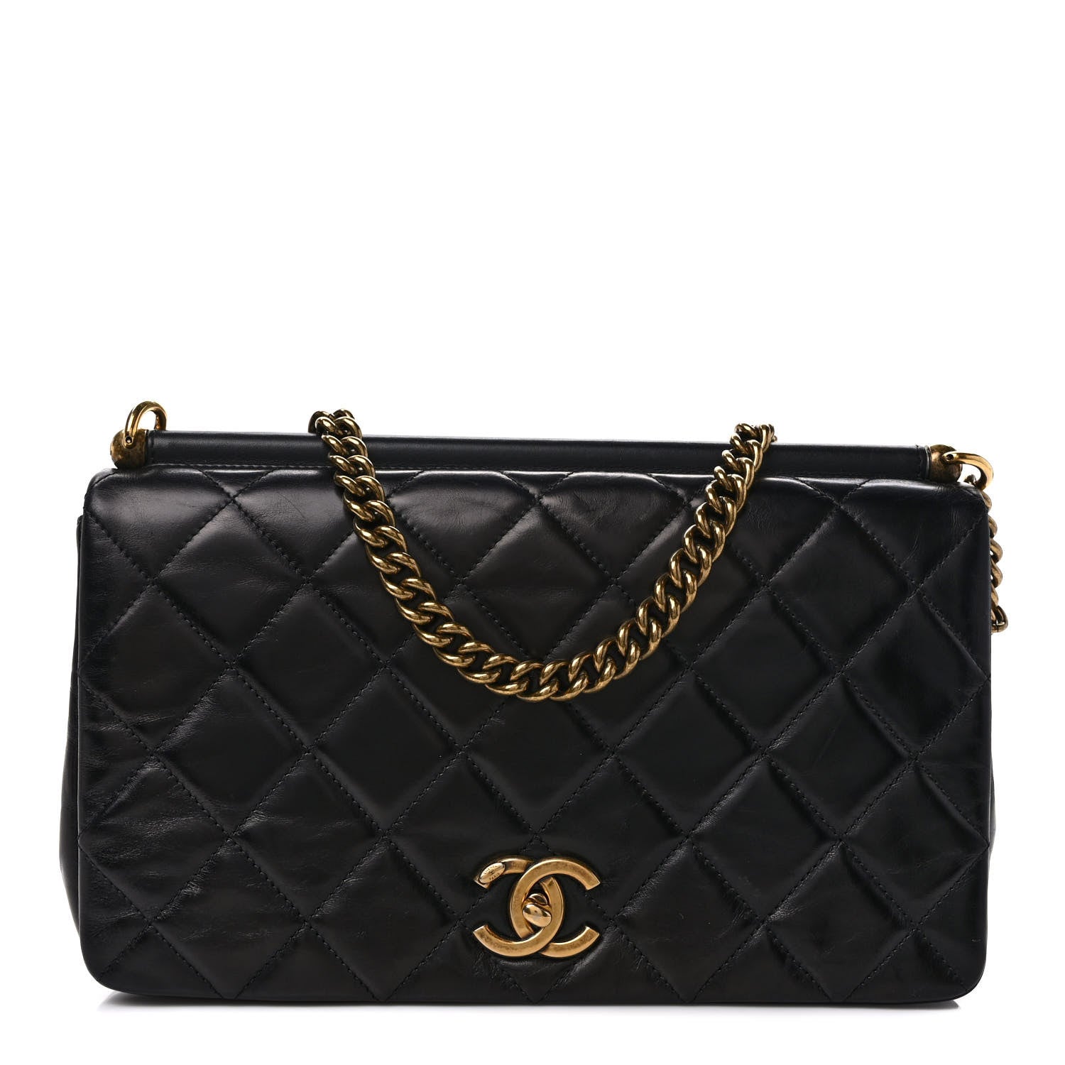 Chanel Calfskin Quilted Gold Bar Flap Black 1 of 9