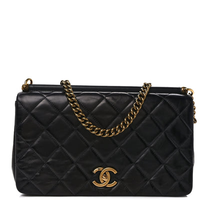 Chanel Calfskin Quilted Gold Bar Flap Black 1 of 9