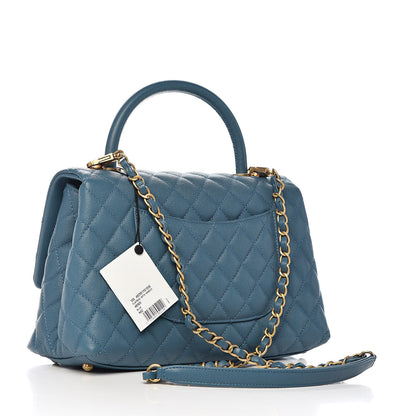 Chanel Caviar Quilted Small Coco Handle Flap Blue 3 of 11