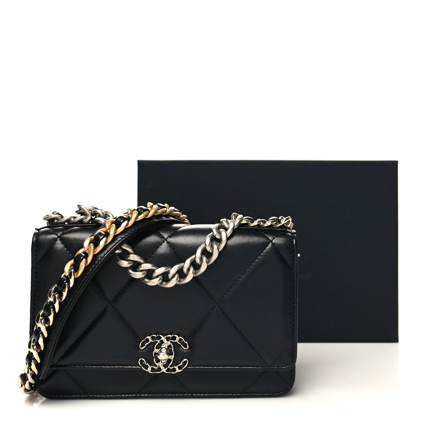 Lambskin Quilted Chanel 19 Wallet On Chain WOC Black