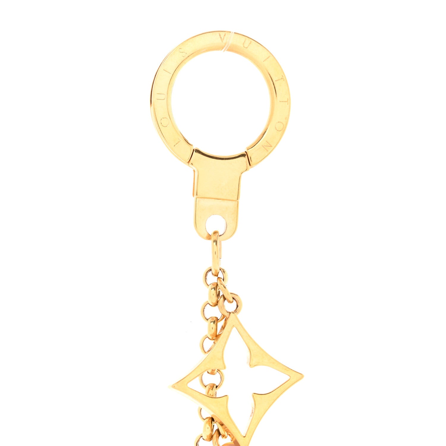 Louis Vuitton Brass Enamel Fleur De Monogram Bag Charm Chain Gold 4 of 5