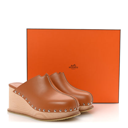 Hermes Calfskin Beechwood Earth Mules 39 Marron Glaise 10 of 10