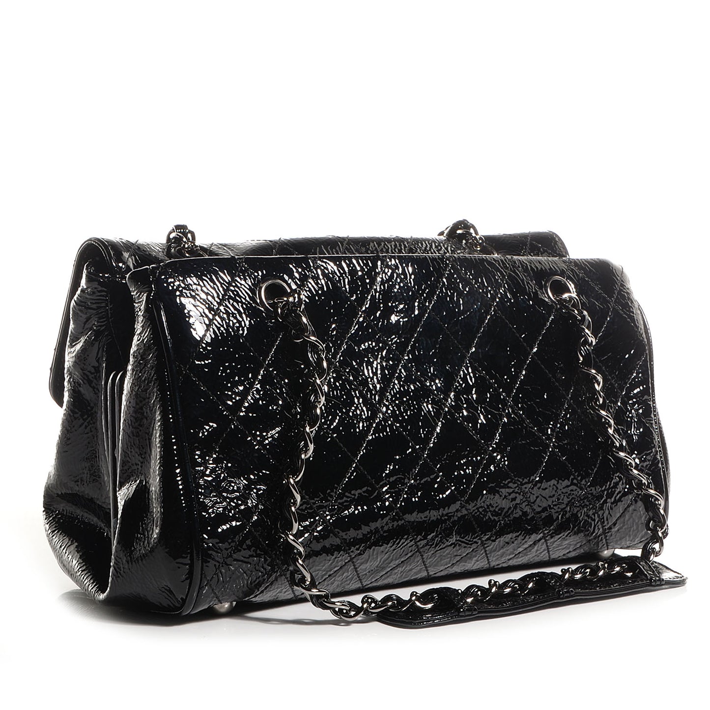 Patent Quilted Ritz Flap Bag Black